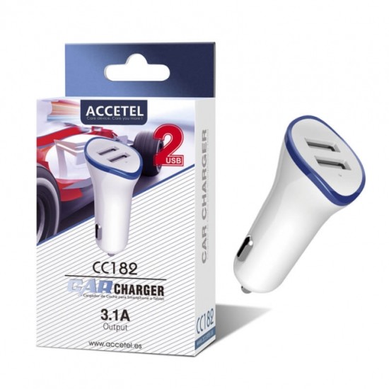 ACCETEL CAR CHARGER CC181--3.1A DUAL USB PORT BRANCO/AZUL ACCETEL CAR CHARGER CC181--3.1A DUAL USB PORT BRANCO/AZUL